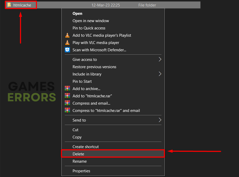 delete htmlcache folder
